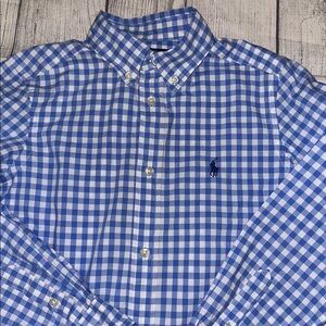 Boys(8)- Ralph Lauren Blue/White plaid,long sleeve, collared buttoned down shirt